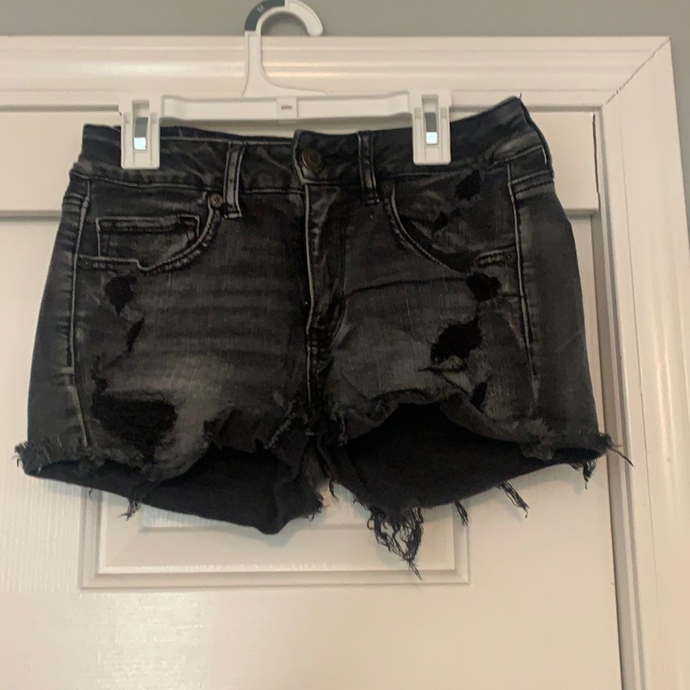Black ripped jeans shorts